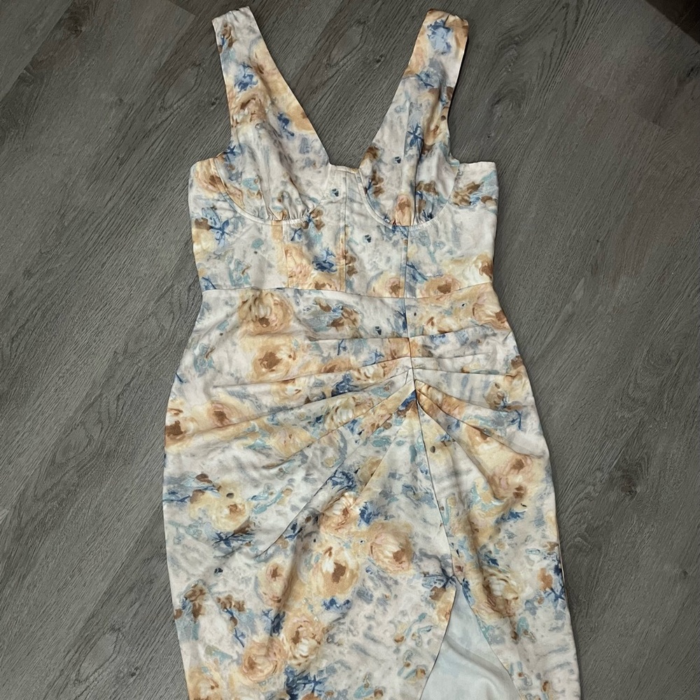 Cider Floral Dress in Cream and Blue